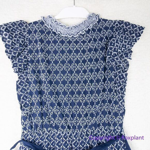 New! Express Eyelet Faux Wrap Dress Blue‎ White Short Sleeve Casual, S - Picture 13 of 16
